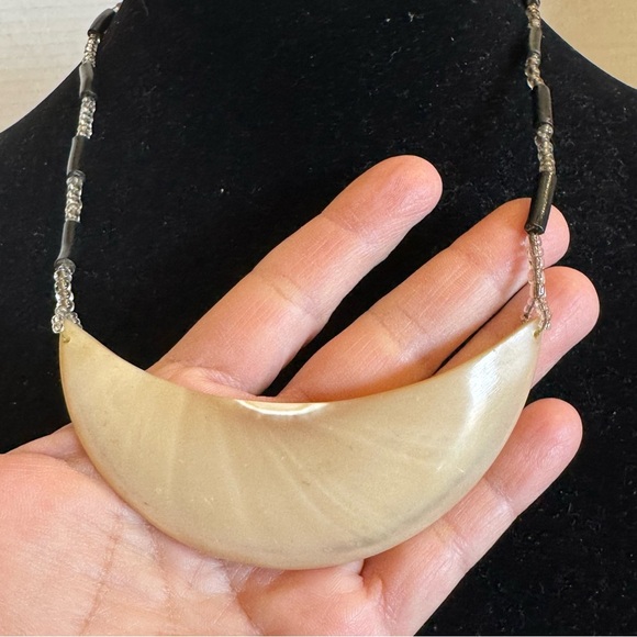 Mother of Pearl Moon Shaped Pendant 20” Good Luck Necklace - Picture 3 of 16